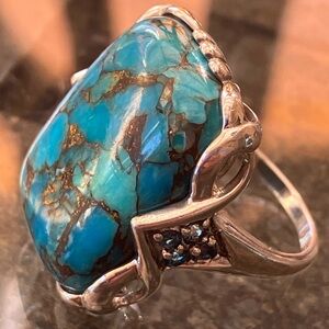 Sterling Silver Copper Turquoise London Blue Topaz Ring